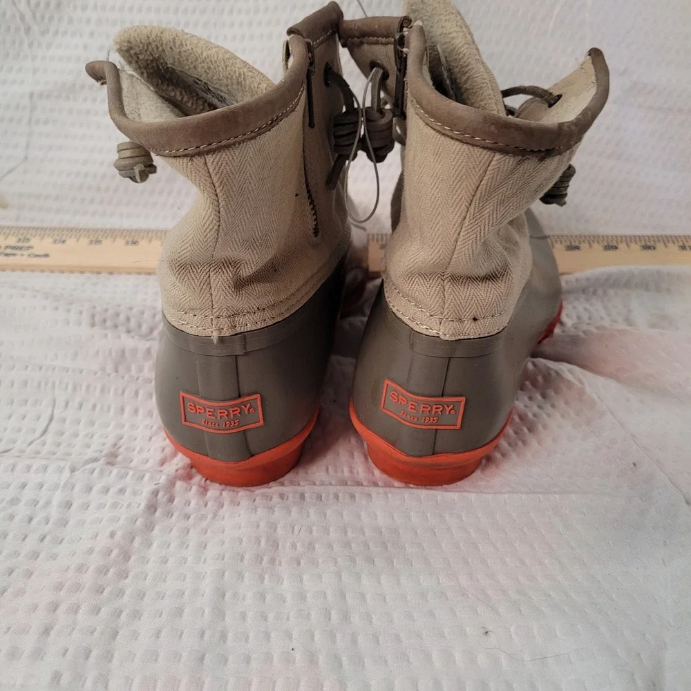 Sperry Saltwater Duck‎ Boots Womens 9 Olive Tan Orange Waterproof STS83233